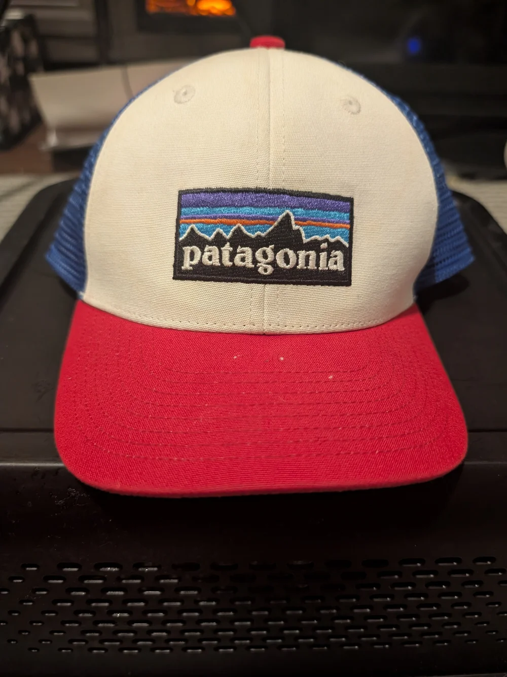 Patagonia Kids Hat in Red, White & Blue with Mountain Logo